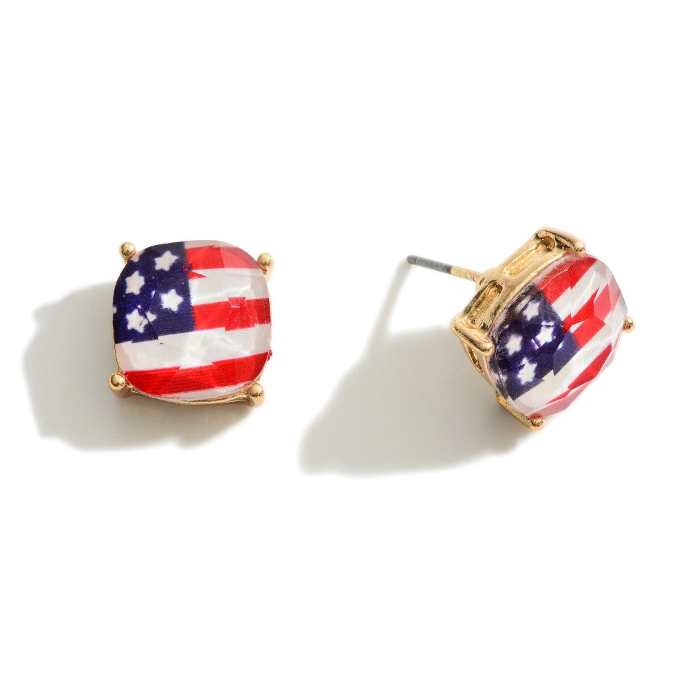 Gold American Flag Stud Earrings