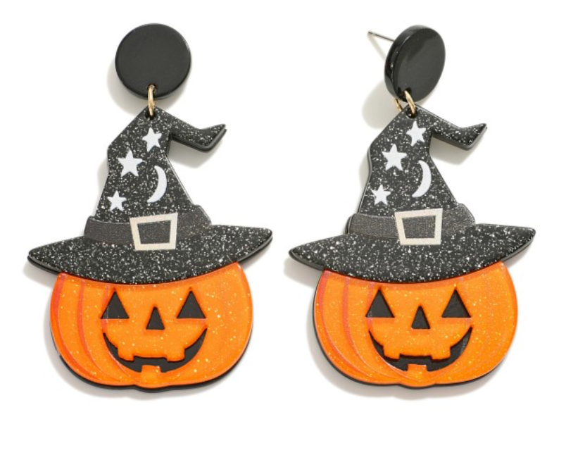 Glitter Orange Pumpkin Drop Earring