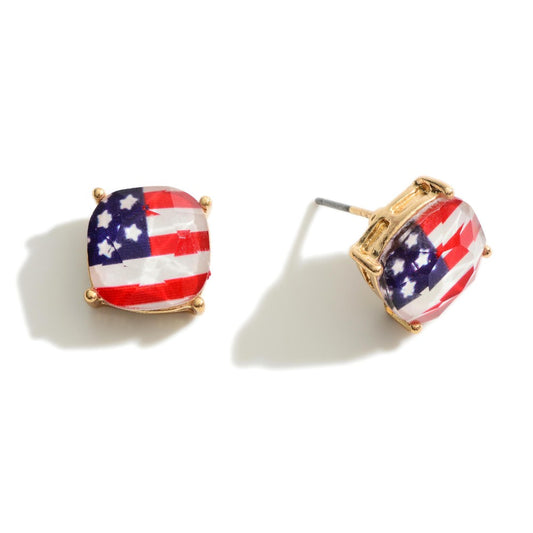 Gold American Flag Stud Earrings