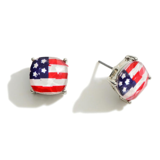 Silver American Flag Stud Earrings
