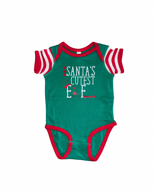 Santa’s Cutest Elf Striped Onsie
