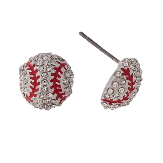 Rhinestone Baseball Earrings