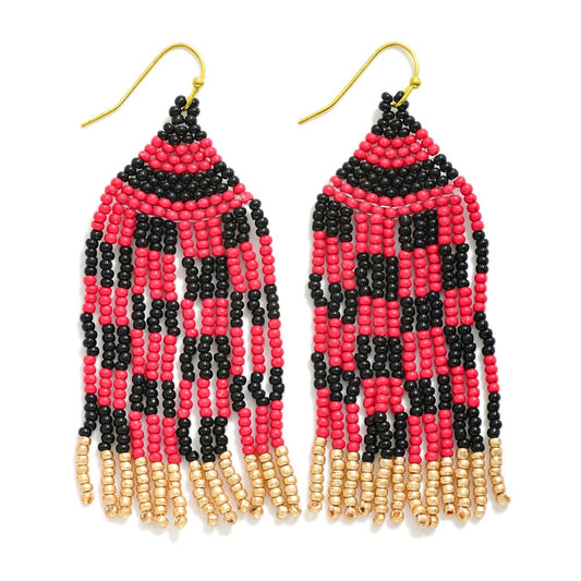 Checkered Tassel Drop Earrings