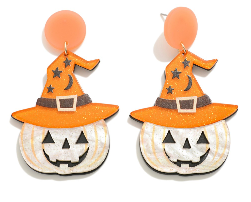 Glitter Halloween Pumpkin Drop Earrings