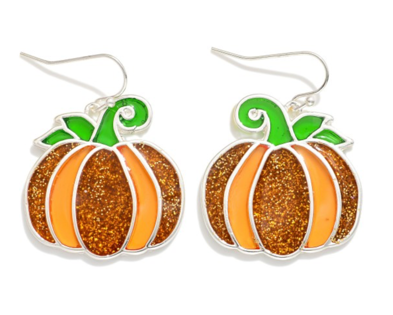 Stained Glass and Glitter Pumpkin Earrings